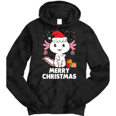 Merry Christmas Axolotl Santa Hat Christmas Salamander Fish Tie Dye Hoodie