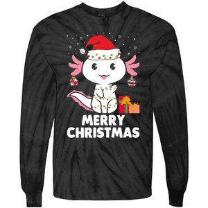 Merry Christmas Axolotl Santa Hat Christmas Salamander Fish Tie-Dye Long Sleeve Shirt