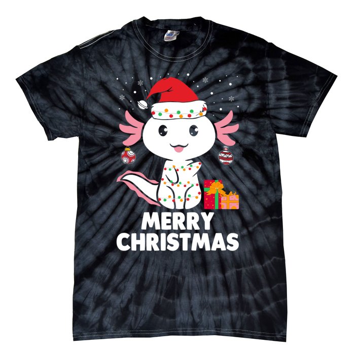 Merry Christmas Axolotl Santa Hat Christmas Salamander Fish Tie-Dye T-Shirt