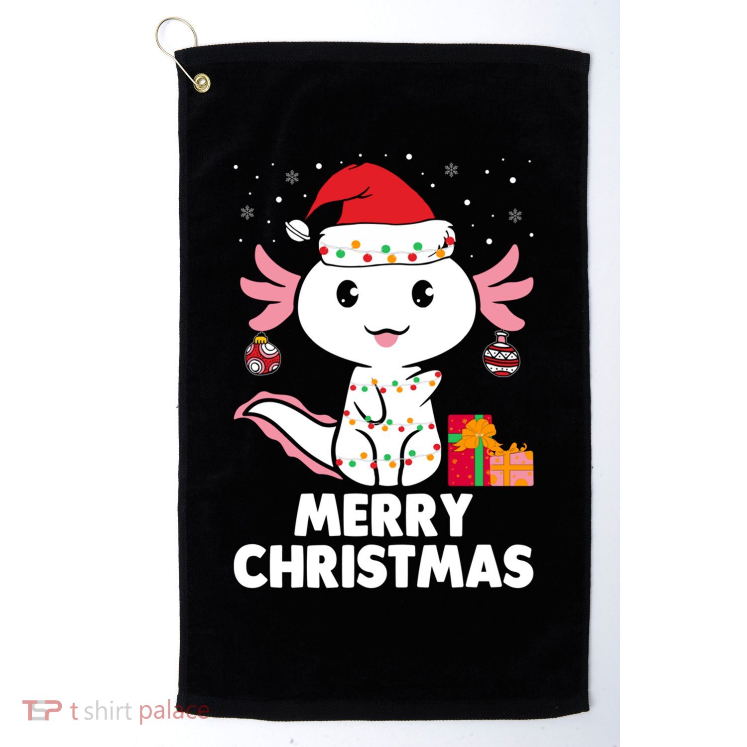 Merry Christmas Axolotl Santa Hat Christmas Salamander Fish Golf Towel