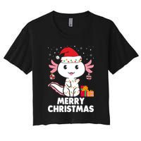 Merry Christmas Axolotl Santa Hat Christmas Salamander Fish Women's Crop Top Tee