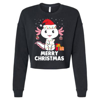 Merry Christmas Axolotl Santa Hat Christmas Salamander Fish Cropped Pullover Crew