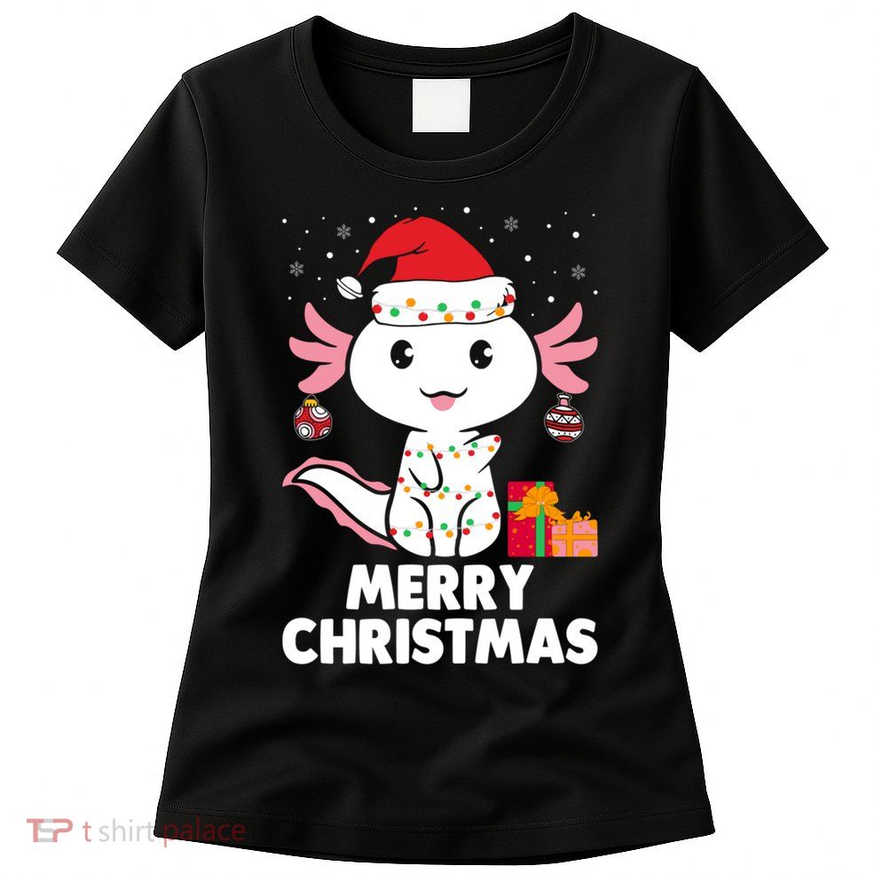 Merry Christmas Axolotl Santa Hat Christmas Salamander Fish Womens T-Shirt