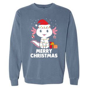 Merry Christmas Axolotl Santa Hat Christmas Salamander Fish Garment-Dyed Sweatshirt