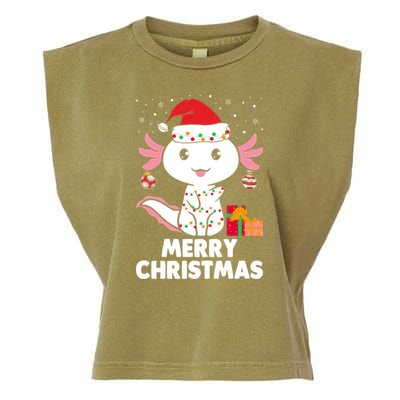 Merry Christmas Axolotl Santa Hat Christmas Salamander Fish Garment-Dyed Women's Muscle Tee