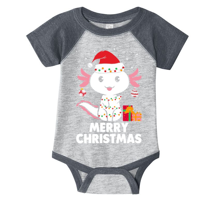 Merry Christmas Axolotl Santa Hat Christmas Salamander Fish Infant Baby Jersey Bodysuit