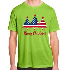 Merry Christmas American Flag Trees Adult ChromaSoft Performance T-Shirt