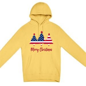 Merry Christmas American Flag Trees Premium Pullover Hoodie