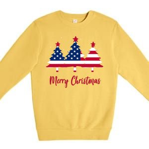 Merry Christmas American Flag Trees Premium Crewneck Sweatshirt