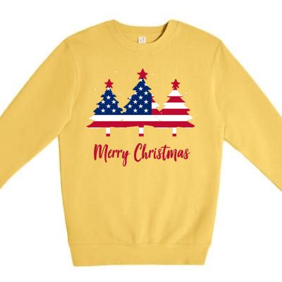 Merry Christmas American Flag Trees Premium Crewneck Sweatshirt