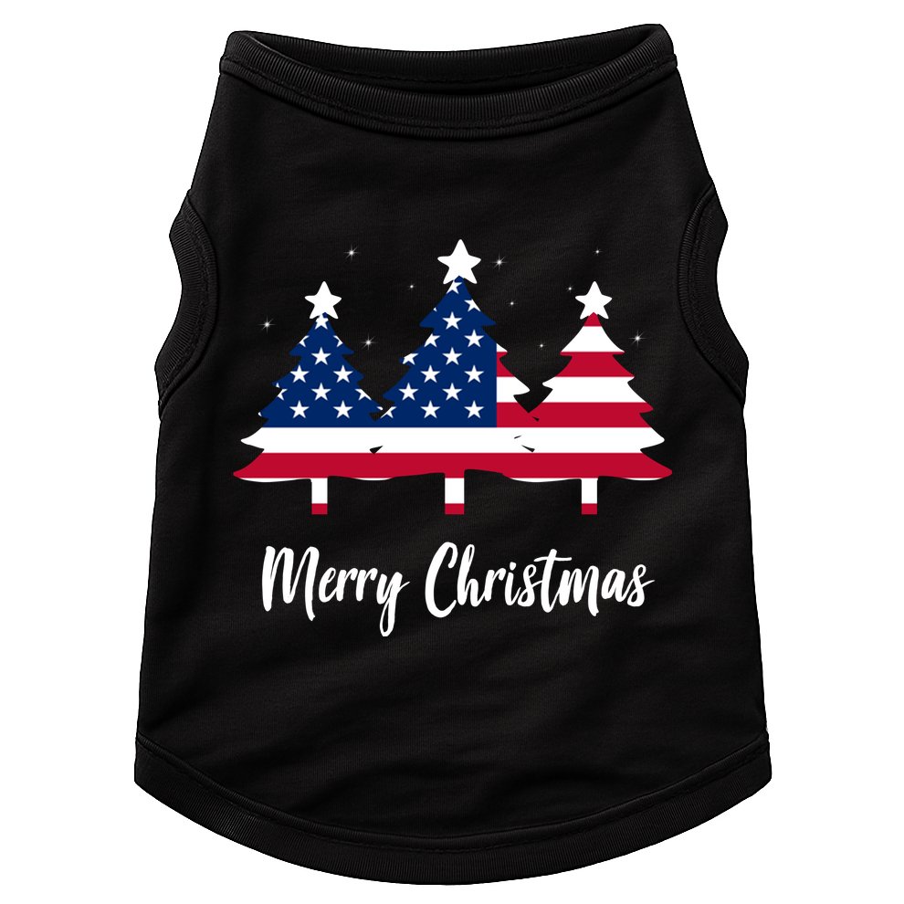 Merry Christmas American Flag Trees Doggie Tank