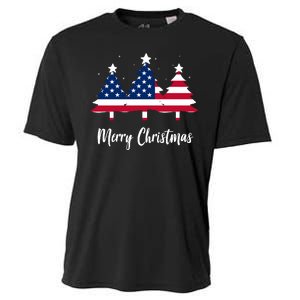 Merry Christmas American Flag Trees Cooling Performance Crew T-Shirt