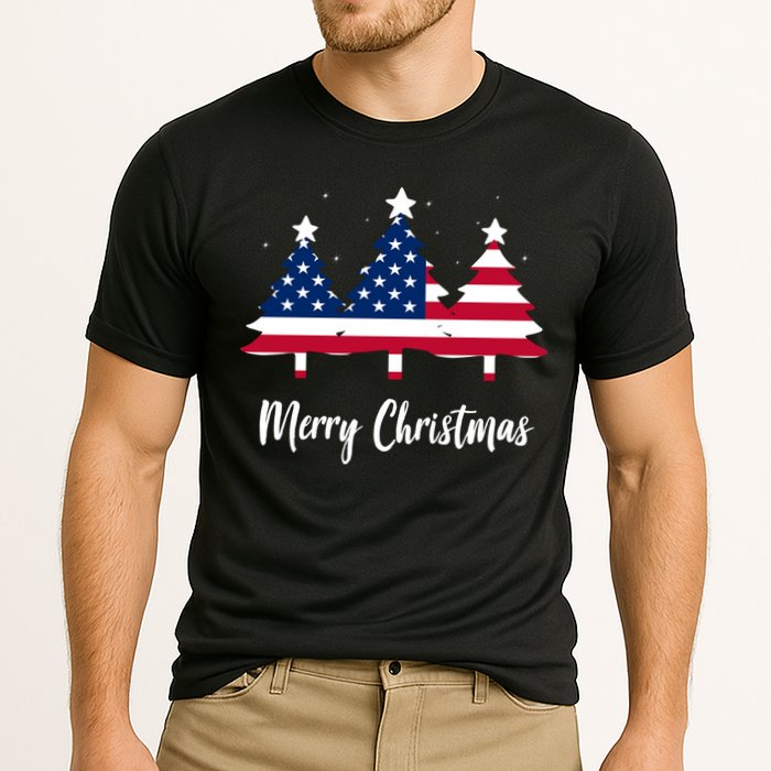 Merry Christmas American Flag Trees Performance Shirt