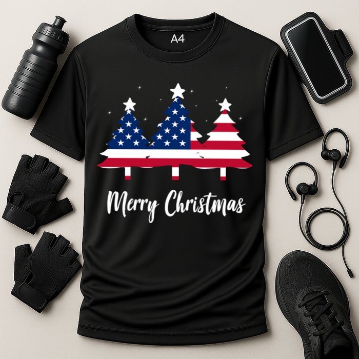 Merry Christmas American Flag Trees Performance Shirt