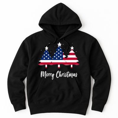 Merry Christmas American Flag Trees Hoodie