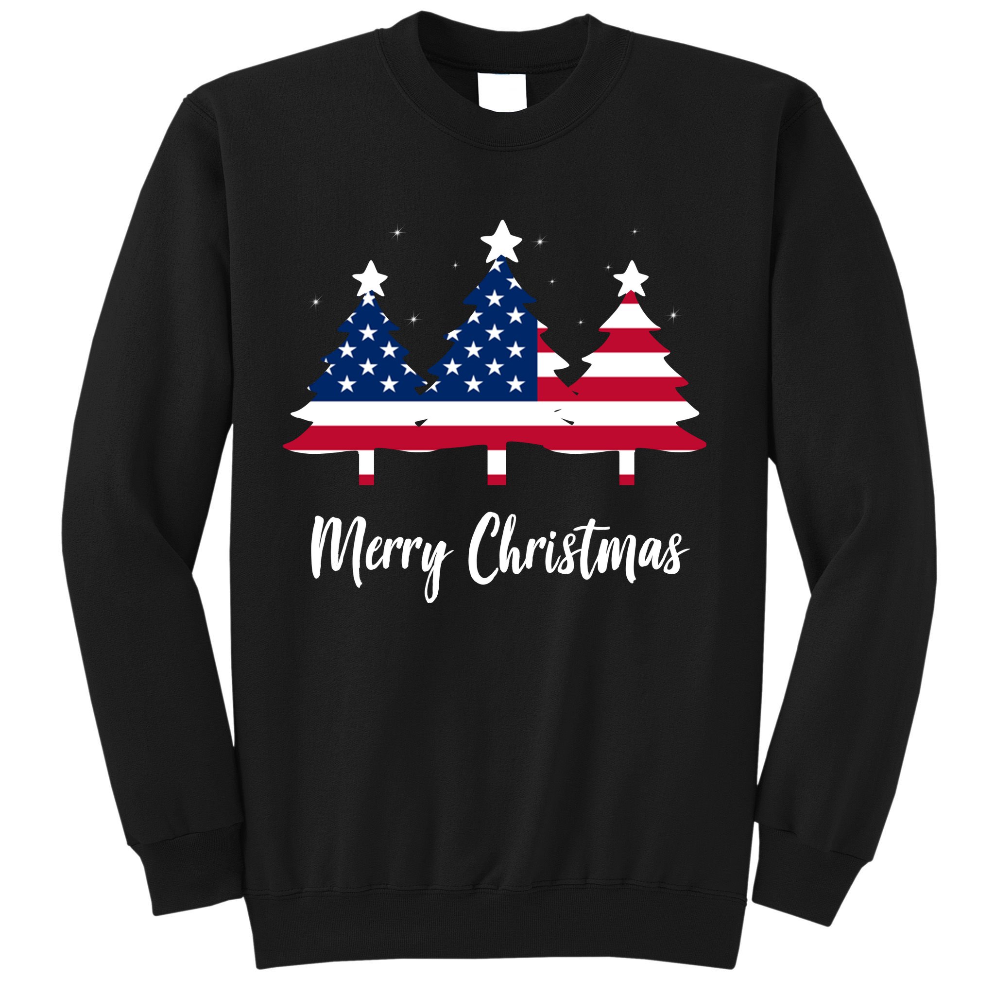 Merry Christmas American Flag Trees Sweatshirt