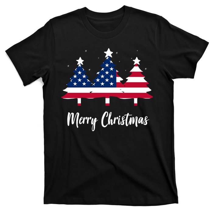 Merry Christmas American Flag Trees T-Shirt