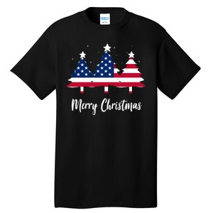 Merry Christmas American Flag Trees Tall T-Shirt