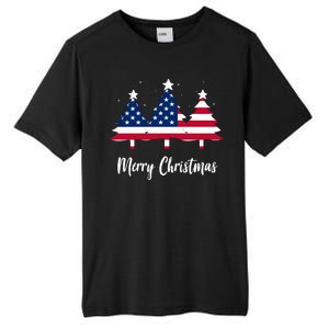 Merry Christmas American Flag Trees Tall Fusion ChromaSoft Performance T-Shirt