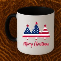 Merry Christmas American Flag Trees Mug