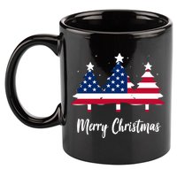 Merry Christmas American Flag Trees 11oz C Handle Ceramic Mug