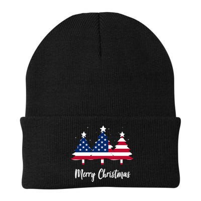 Merry Christmas American Flag Trees Beanie