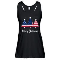 Merry Christmas American Flag Trees Ladies Essential Flowy Tank