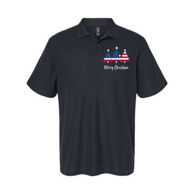 Merry Christmas American Flag Trees Softstyle Adult Sport Polo