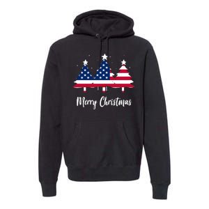 Merry Christmas American Flag Trees Premium Hoodie