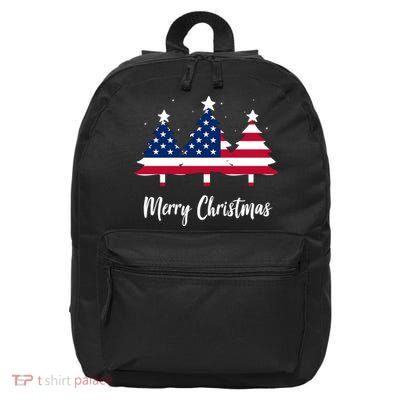 Merry Christmas American Flag Trees 16 in Basic Backpack