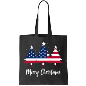 Merry Christmas American Flag Trees Tote Bag