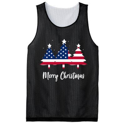 Merry Christmas American Flag Trees Mesh Reversible Basketball Jersey Tank