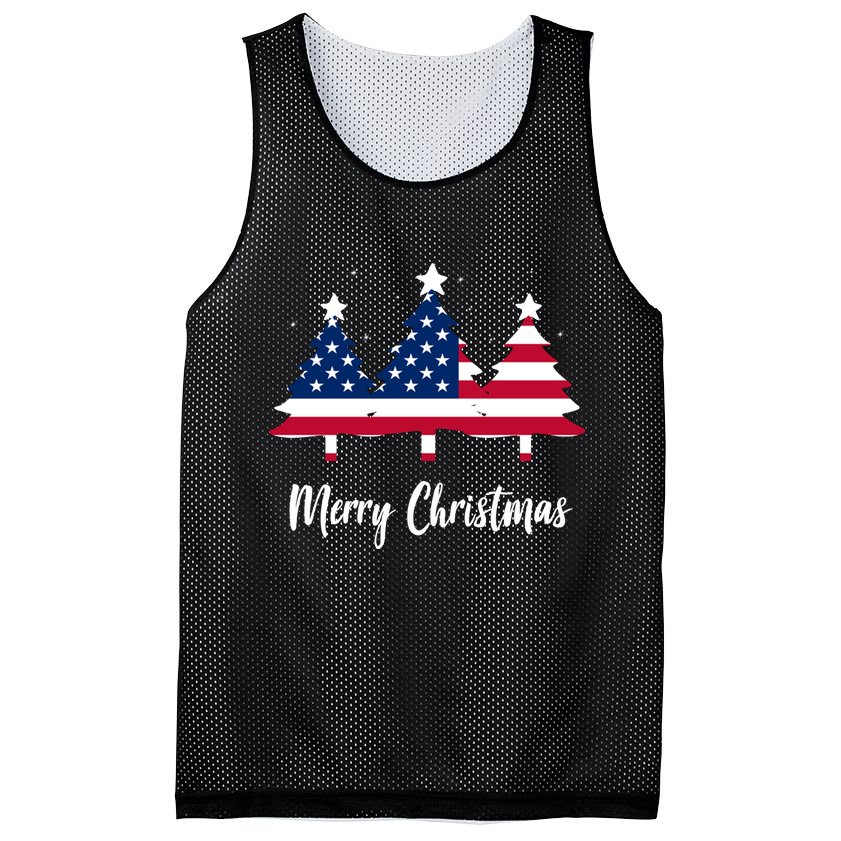 Merry Christmas American Flag Trees Mesh Reversible Basketball Jersey Tank