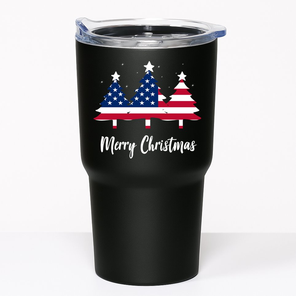Merry Christmas American Flag Trees Tumbler