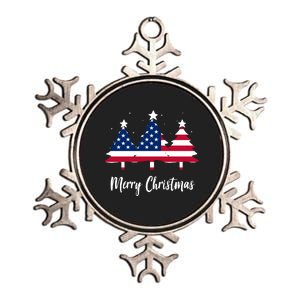 Merry Christmas American Flag Trees Metallic Star Ornament