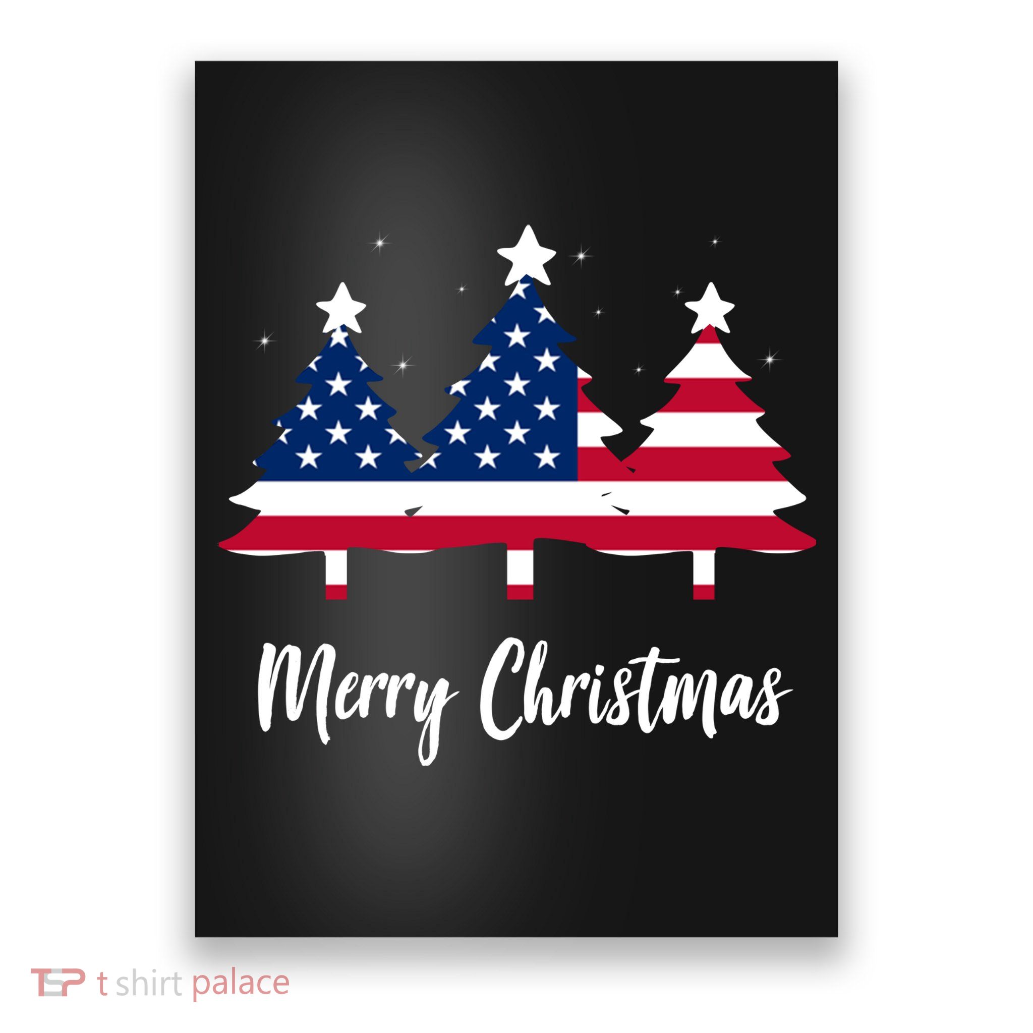 Merry Christmas American Flag Trees Poster