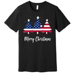 Merry Christmas American Flag Trees Premium T-Shirt