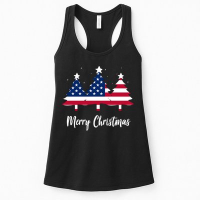 Merry Christmas American Flag Trees Womens Tank Top