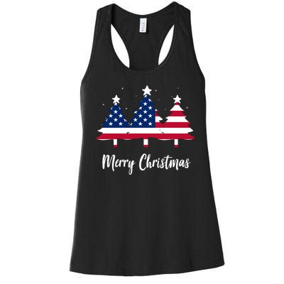 Merry Christmas American Flag Trees Women's Racerback Tank