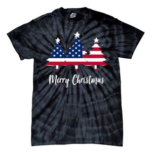 Merry Christmas American Flag Trees Tie-Dye T-Shirt