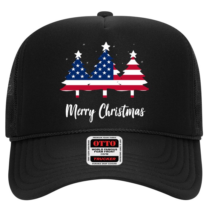 Merry Christmas American Flag Trees Trucker Hat