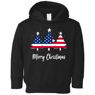 Merry Christmas American Flag Trees Toddler Hoodie