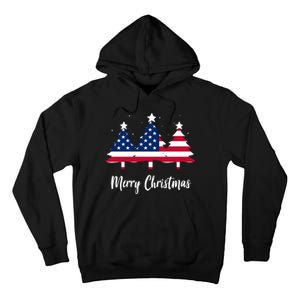 Merry Christmas American Flag Trees Tall Hoodie