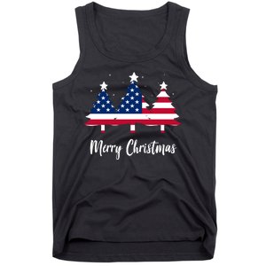 Merry Christmas American Flag Trees Tank Top