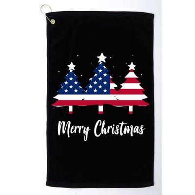 Merry Christmas American Flag Trees Golf Towel