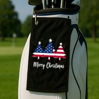 Merry Christmas American Flag Trees Golf Towel