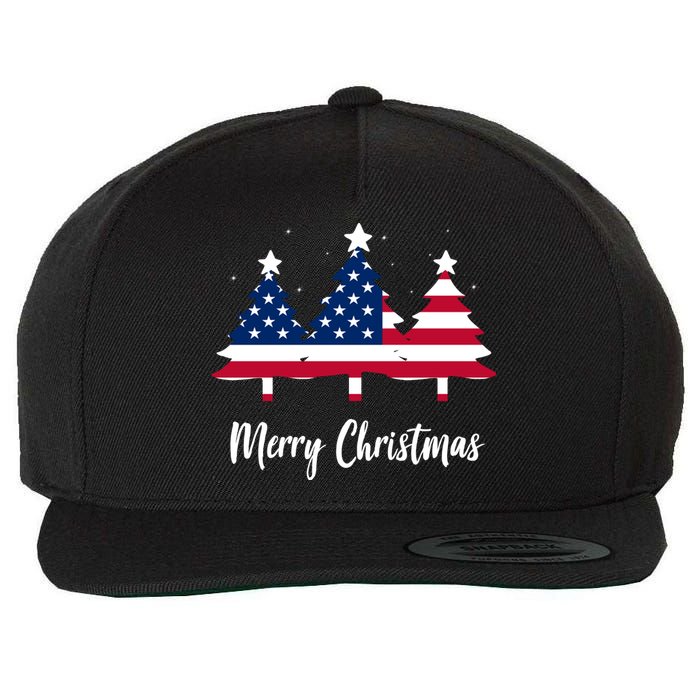 Merry Christmas American Flag Trees Wool Snapback Cap