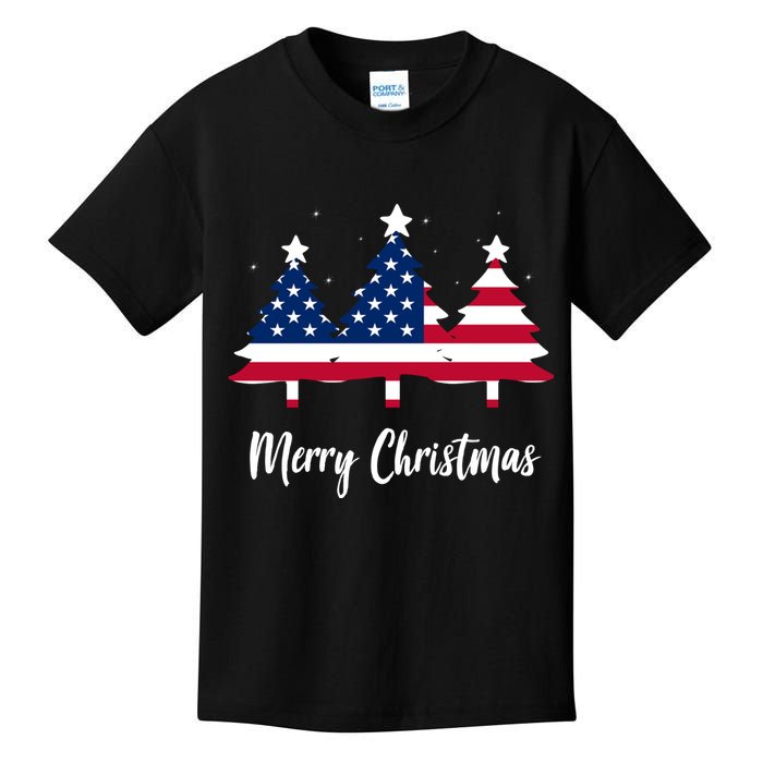 Merry Christmas American Flag Trees Kids T-Shirt