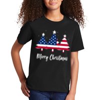 Merry Christmas American Flag Trees Kids T-Shirt