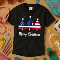 Merry Christmas American Flag Trees Kids T-Shirt